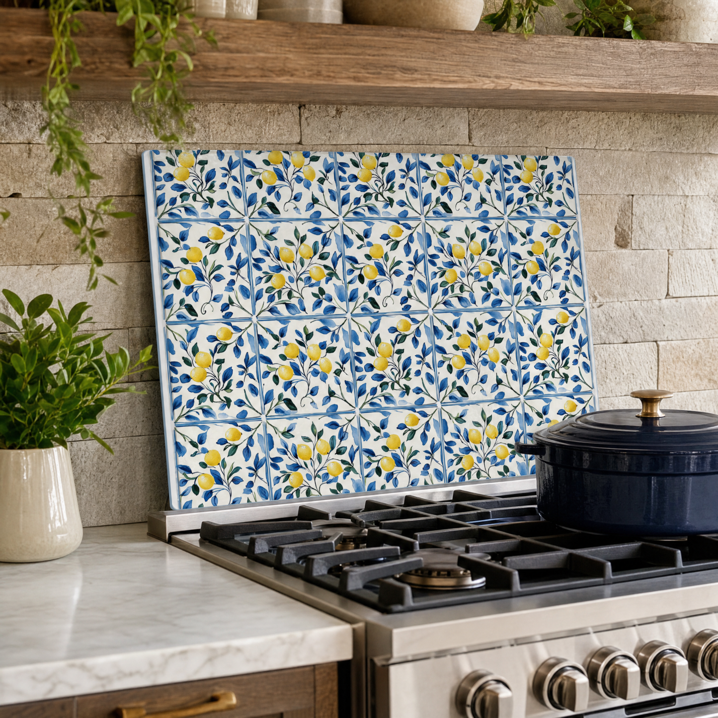 Lemon Tile Print Tempered Glass Cutting Board 15 x 11 in