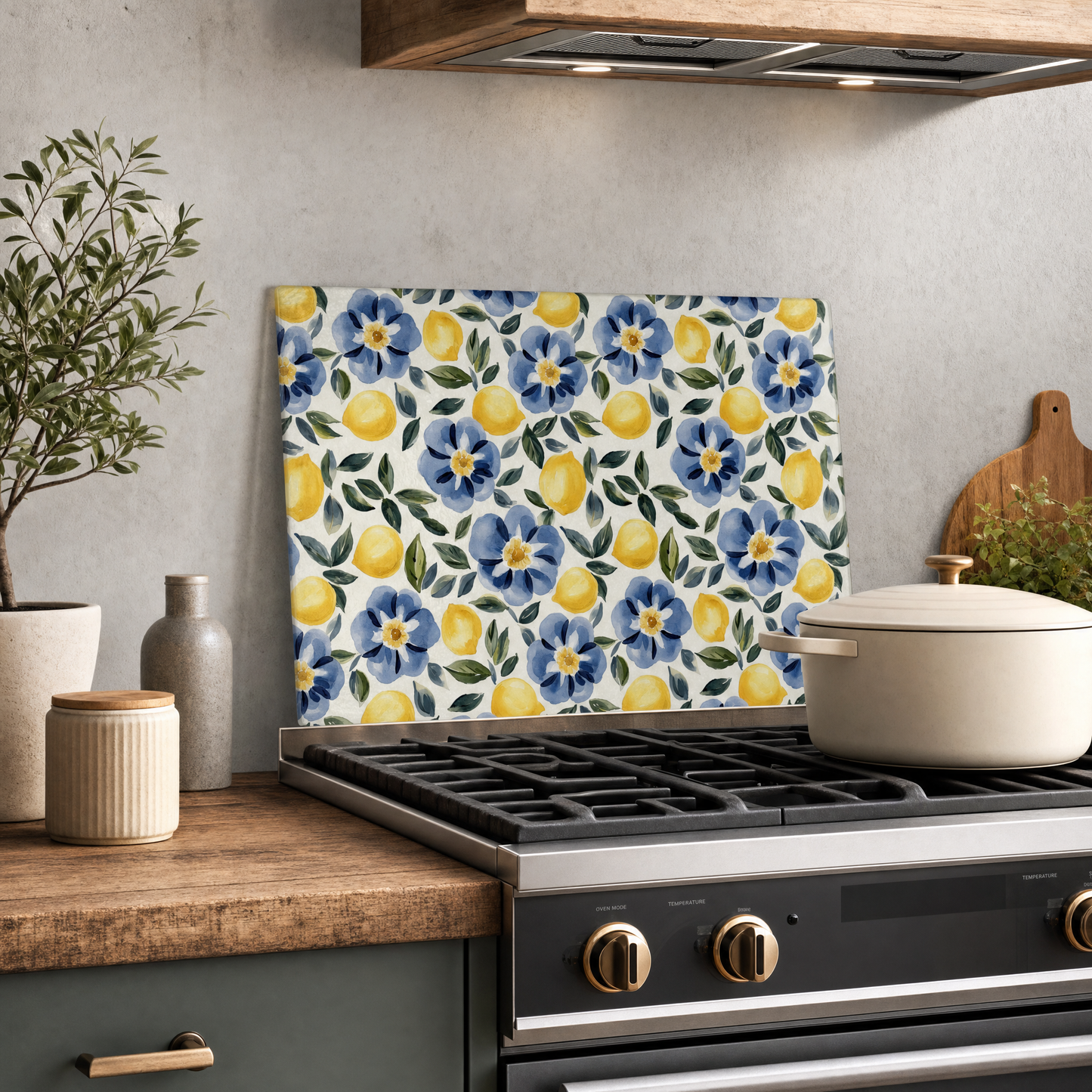 Glass Cutting Board Lemon Floral 15 x 11 in, Charcuterie Board