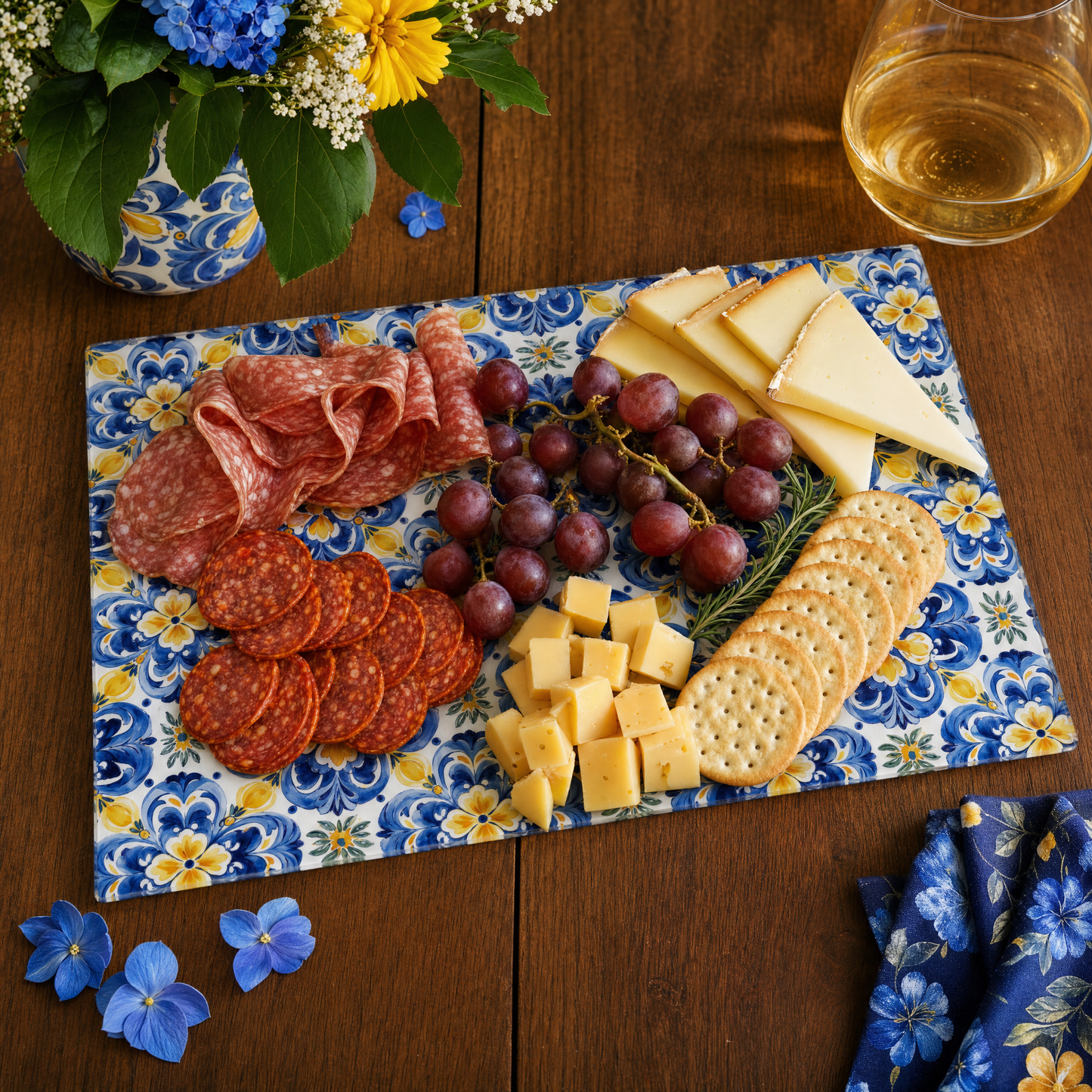 Mediterranean Tile Tempered Glass Cutting Board 15x11 in