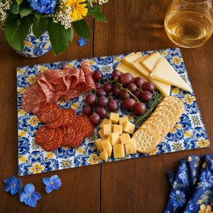 Mediterranean Tile Tempered Glass Cutting Board 15x11 in