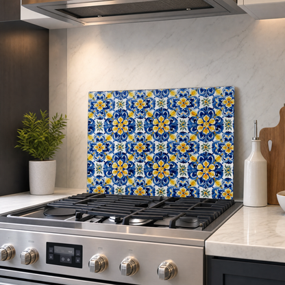Mediterranean Tile Tempered Glass Cutting Board 15x11 in