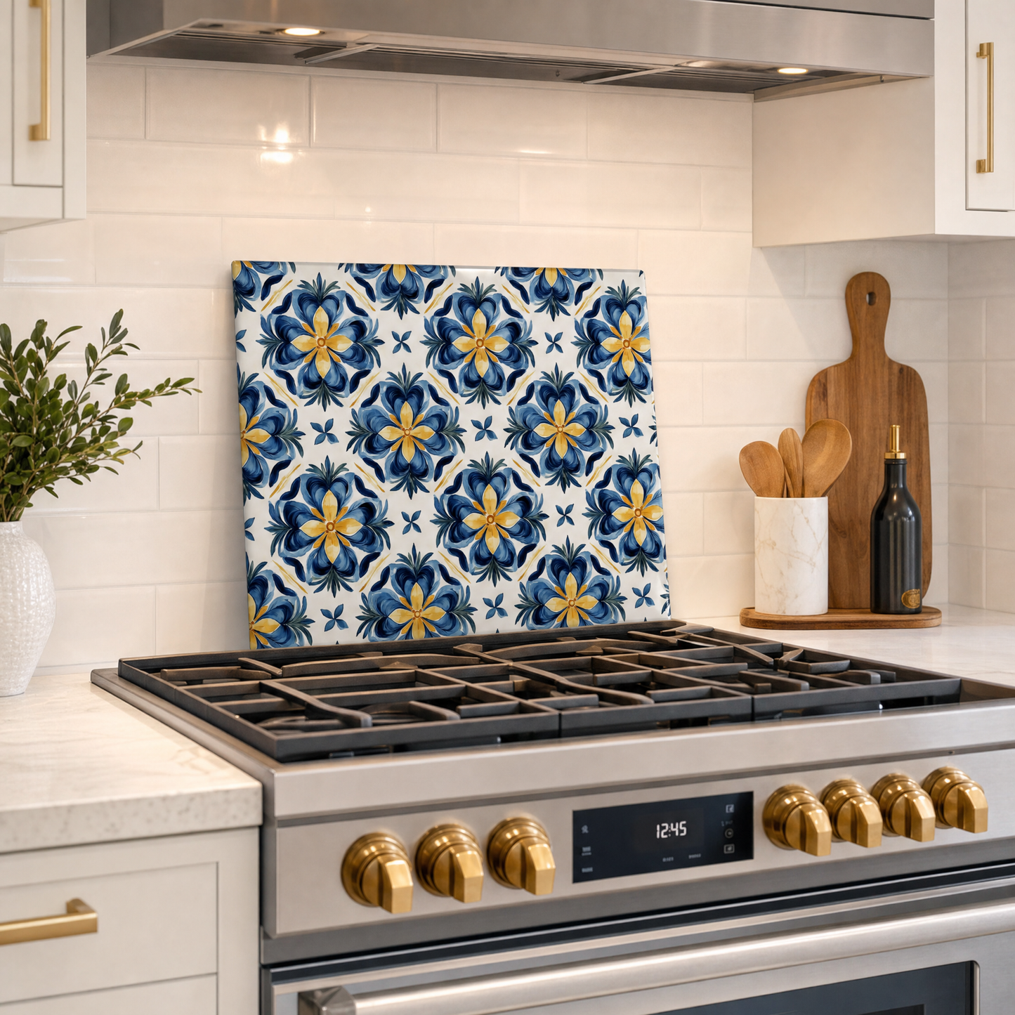 Floral Tile Tempered Glass Cutting Board Charcuterie Board 15x11 in