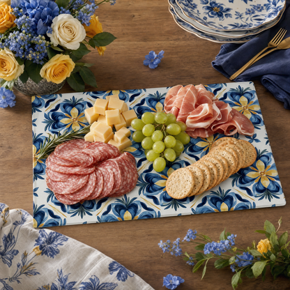 Floral Tile Tempered Glass Cutting Board Charcuterie Board 15x11 in