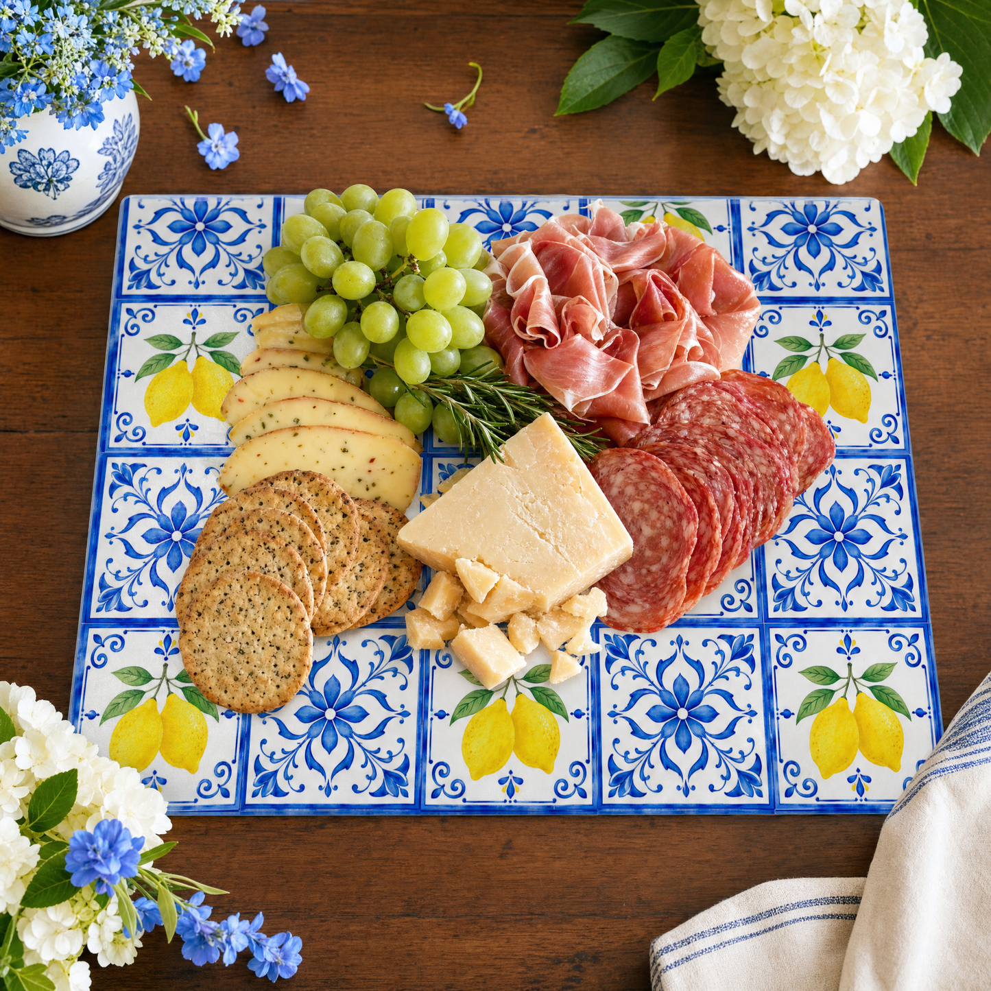 Lemon Tile Tempered Glass Cutting Board 15x11 in, Charcuterie Board