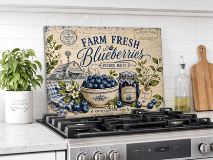 Farm Fresh Blueberries Tempered Glass Cutting Board 15x11 in