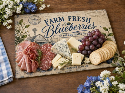 Farm Fresh Blueberries Tempered Glass Cutting Board 15x11 in