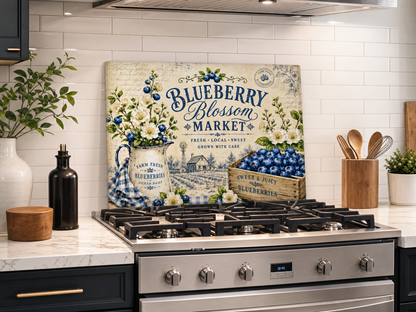Blueberry Blossom Market Tempered Glass Cutting Board 15x11 in