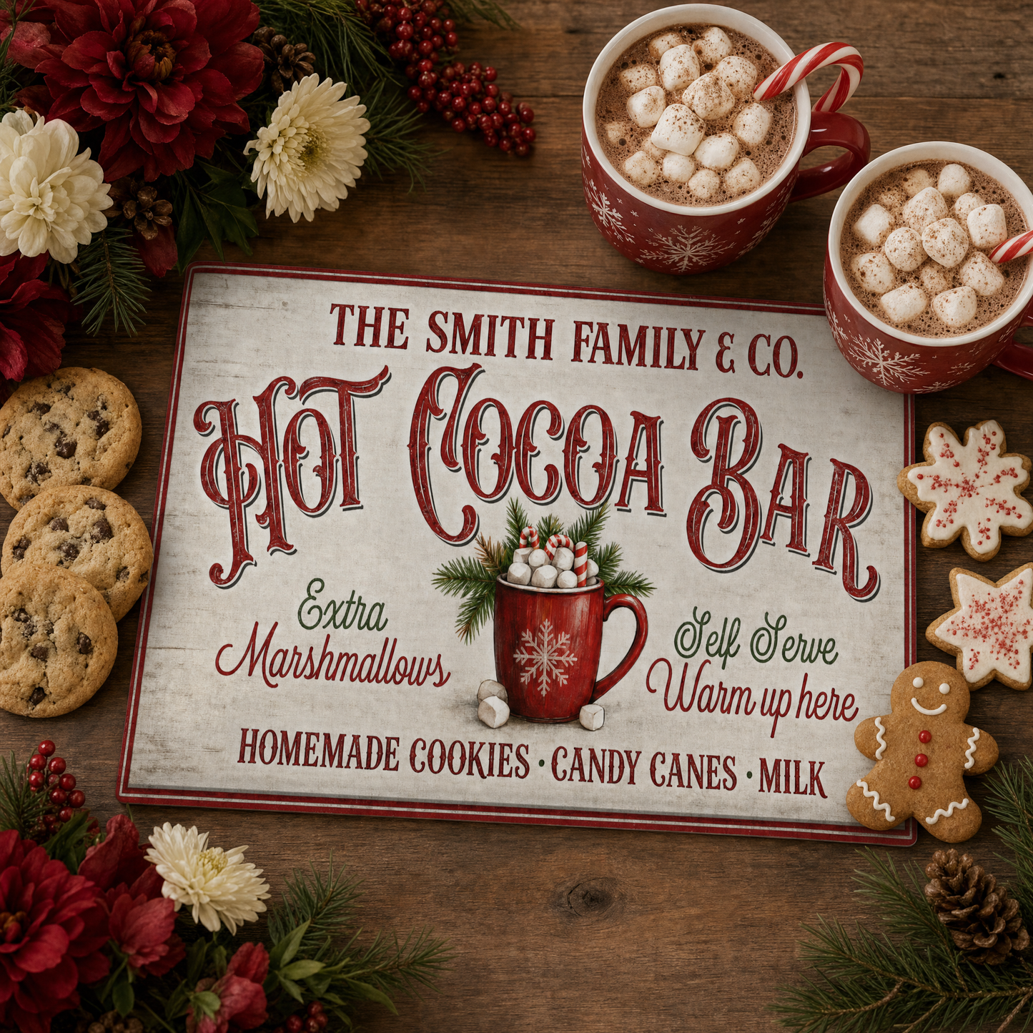 Personalized Hot Cocoa Bar Tempered Glass Cutting Board 15" x 11"