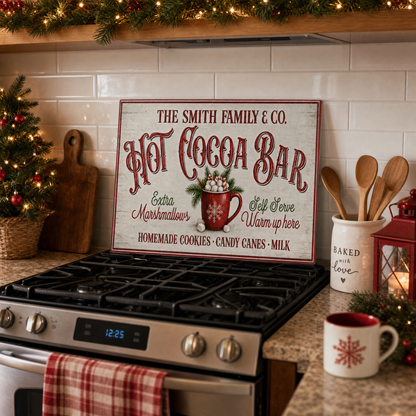 Personalized Hot Cocoa Bar Tempered Glass Cutting Board 15" x 11"