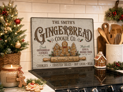 Personalized Gingerbread Cookie Co. Glass Cutting Board 15x11 in