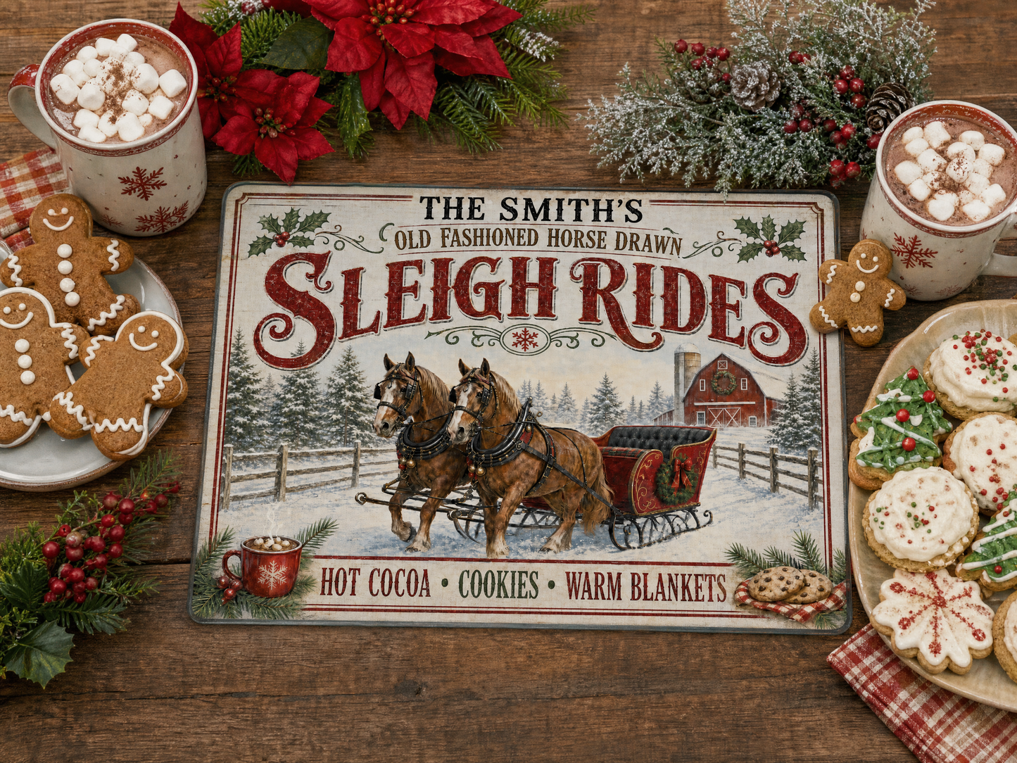 Personalized Horse Drawn Sleigh Rides Tempered Glass Cutting Board 15" x 11"
