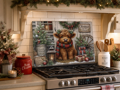 Christmas Highland Cow Tempered Glass Cutting Board 15" x 11"
