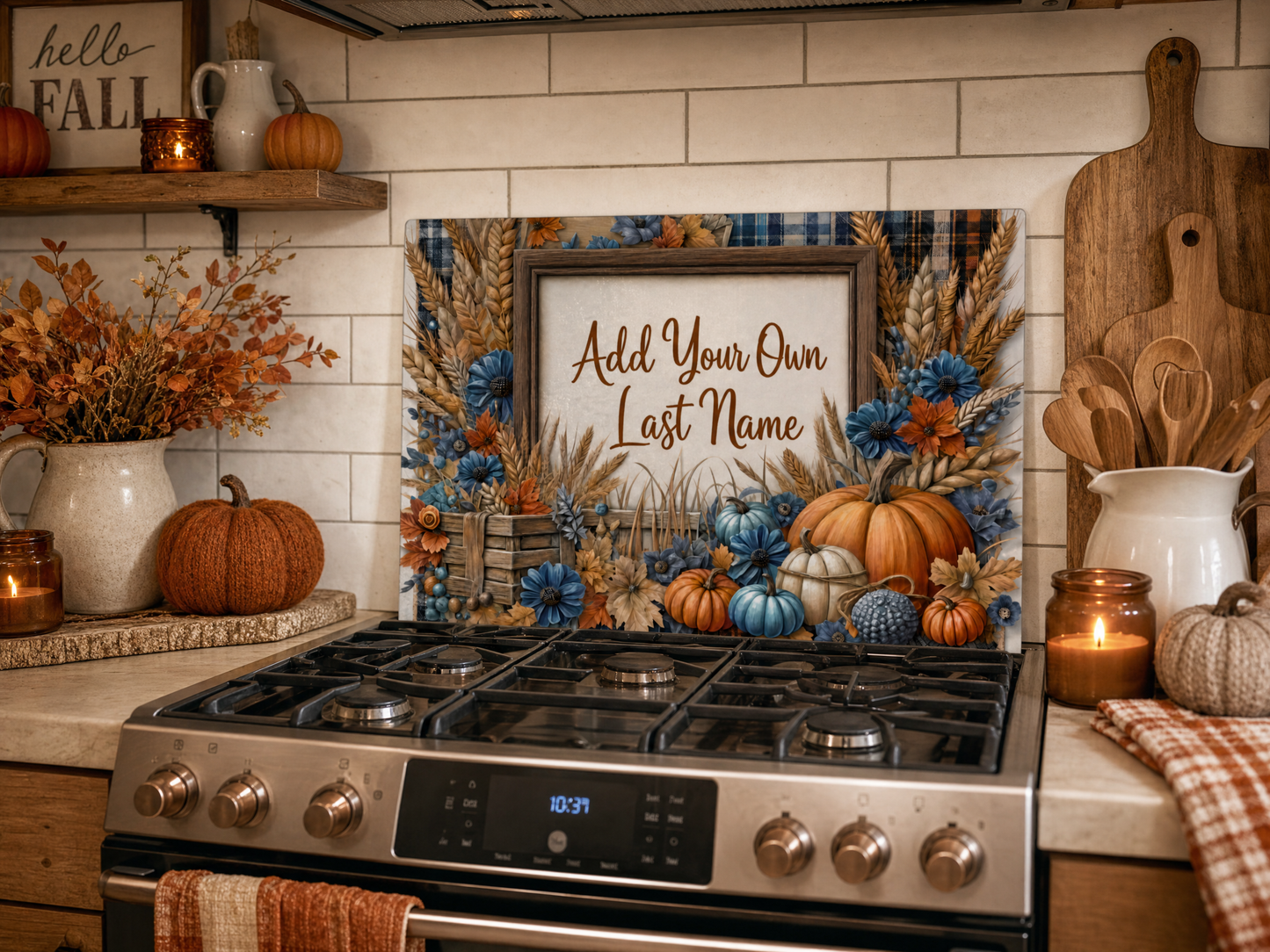 Personalized Fall Pumpkin Tempered Glass Cutting Board 15" x 11"