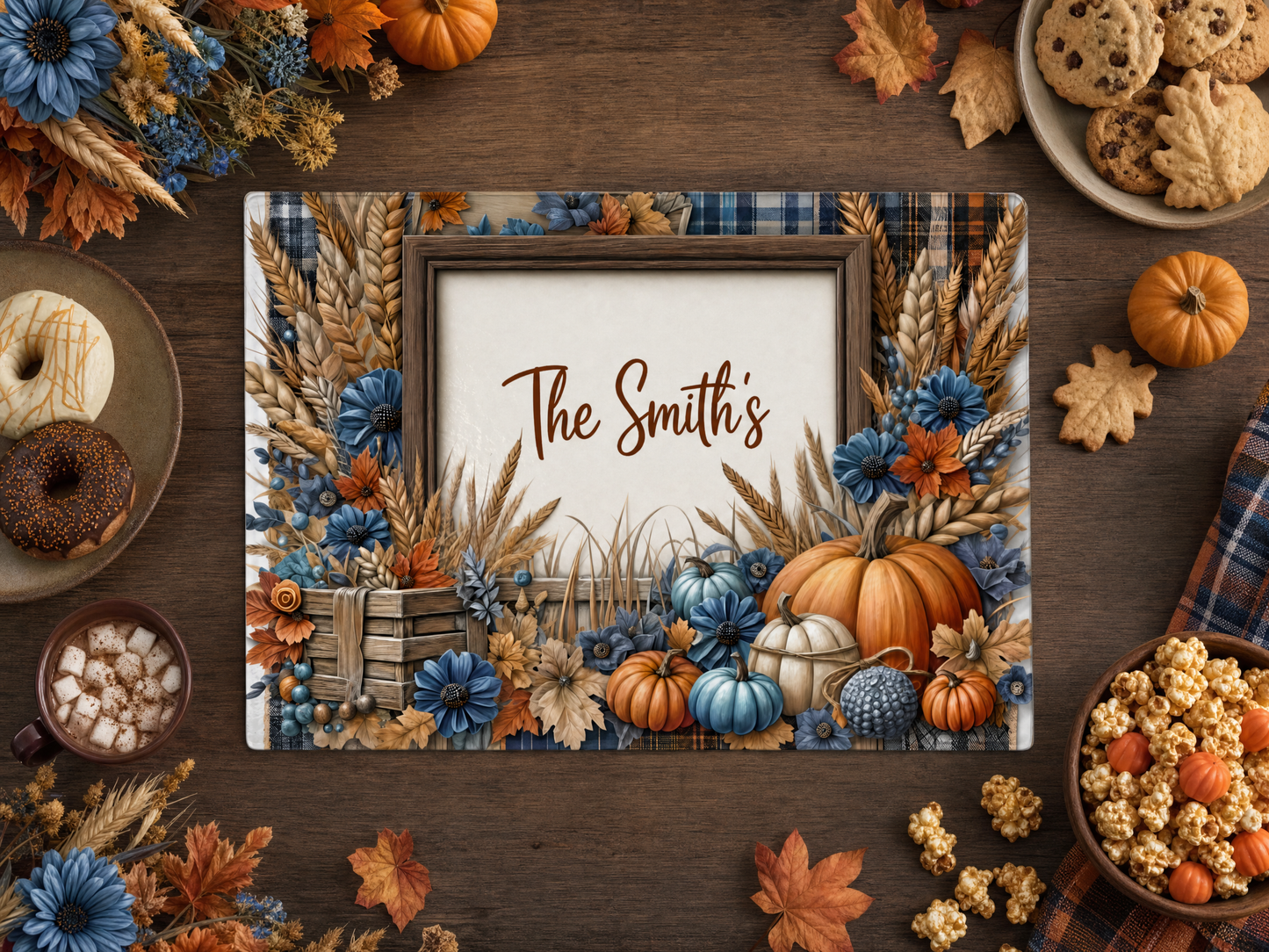 Personalized Fall Pumpkin Tempered Glass Cutting Board 15" x 11"