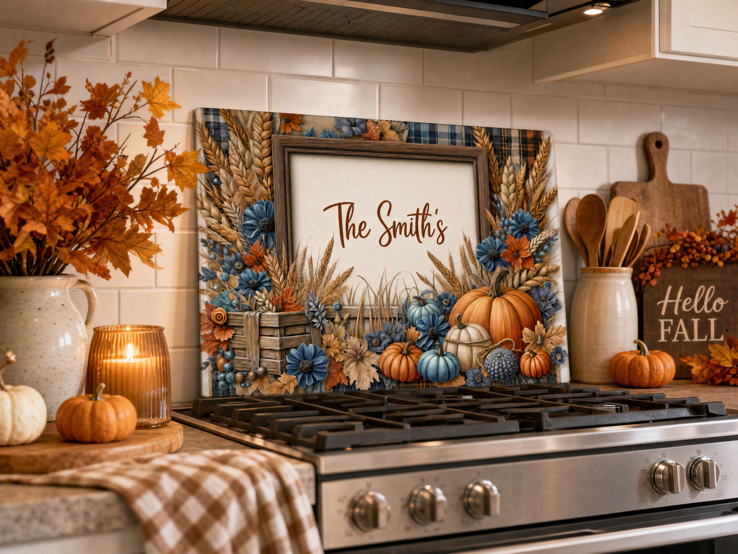 Personalized Fall Pumpkin Tempered Glass Cutting Board 15" x 11"