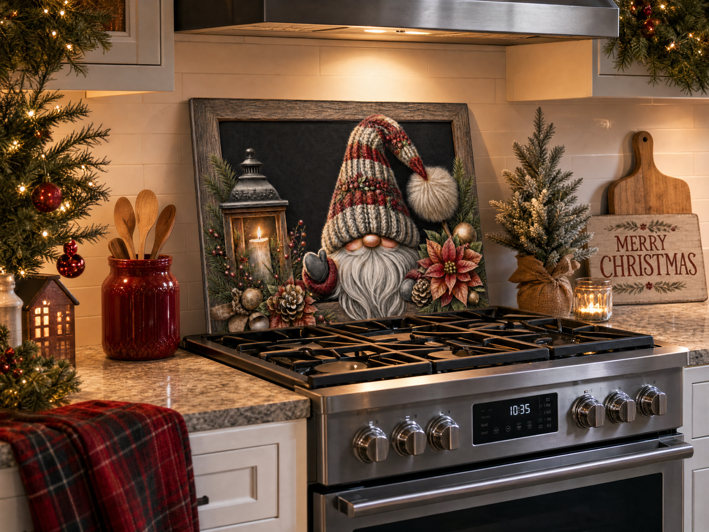 Christmas Gnome Tempered Glass Cutting Board 15x11 in