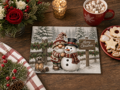 Christmas Gnome Snowman Tempered Glass Cutting Board 15" x 11"