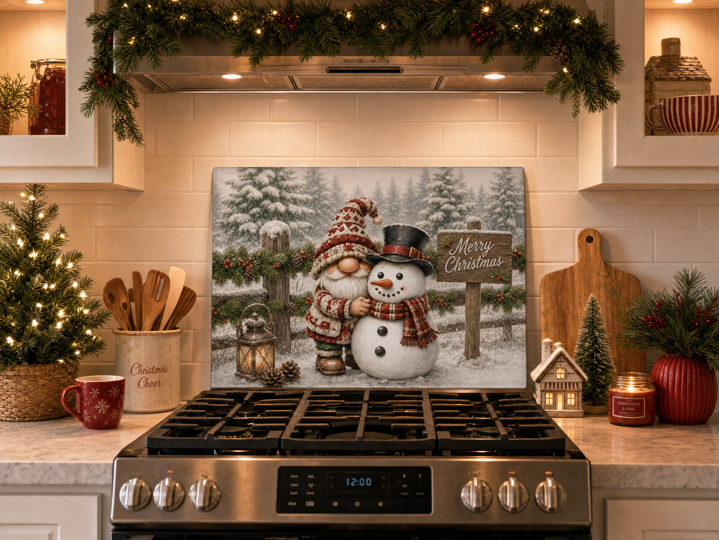 Christmas Gnome Snowman Tempered Glass Cutting Board 15" x 11"