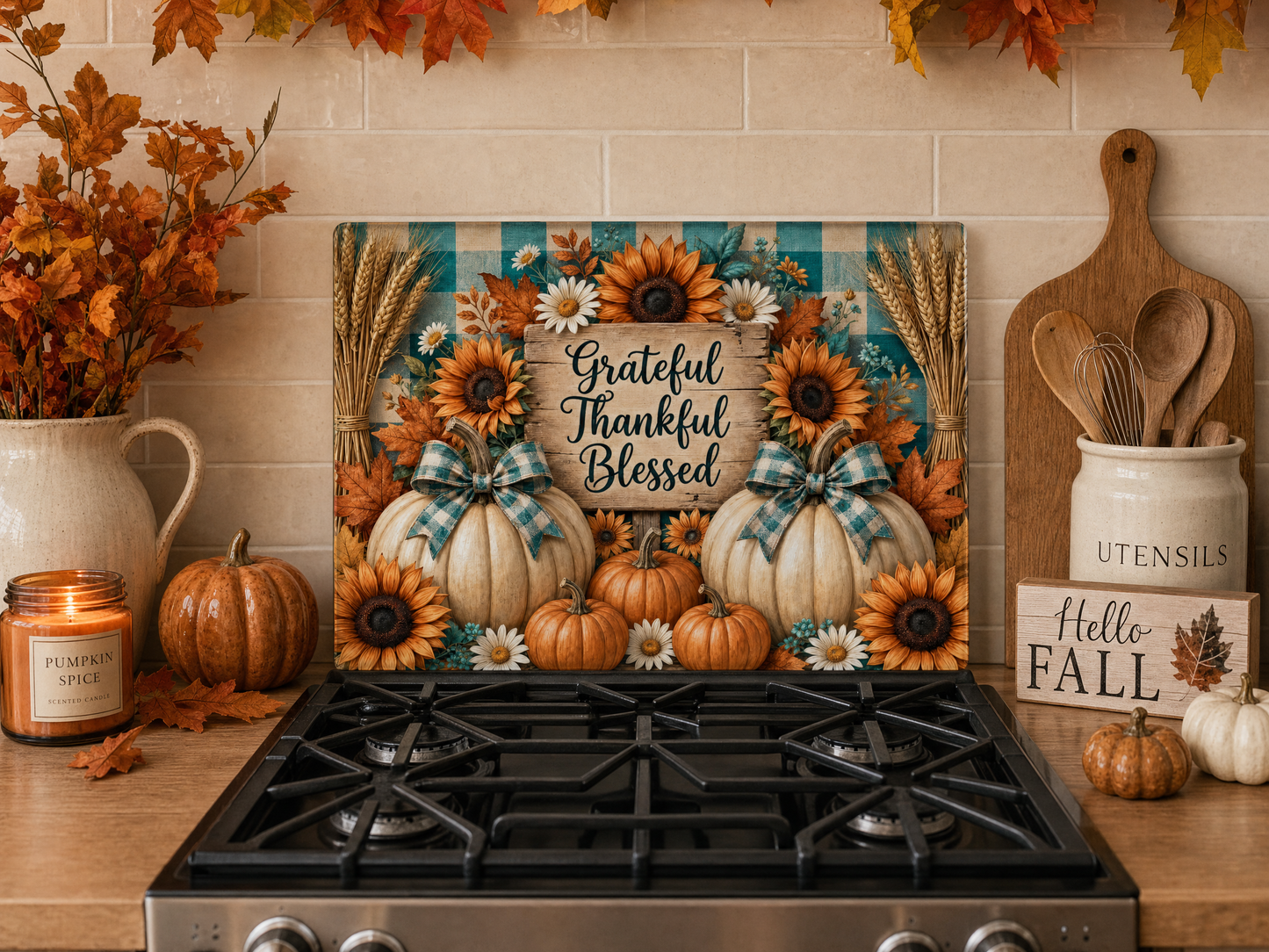 Grateful Thankful Blessed Tempered Glass Cutting Board 15" x 11"