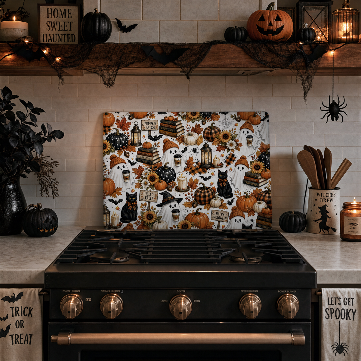 Halloween Tempered Glass Cutting Board 15” x 11” - Cozy Ghost Decor