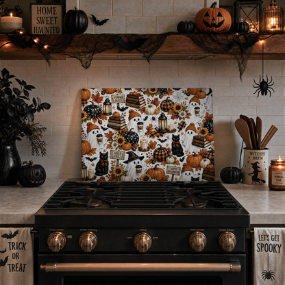 Halloween Tempered Glass Cutting Board 15” x 11” - Cozy Ghost Decor