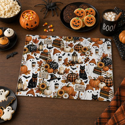 Halloween Tempered Glass Cutting Board 15” x 11” - Cozy Ghost Decor