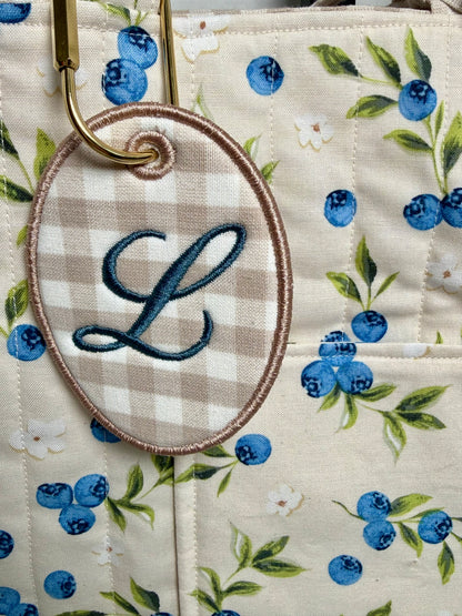 Quilted Blueberry Tote Bag 18x13x3 in with Tie Closure