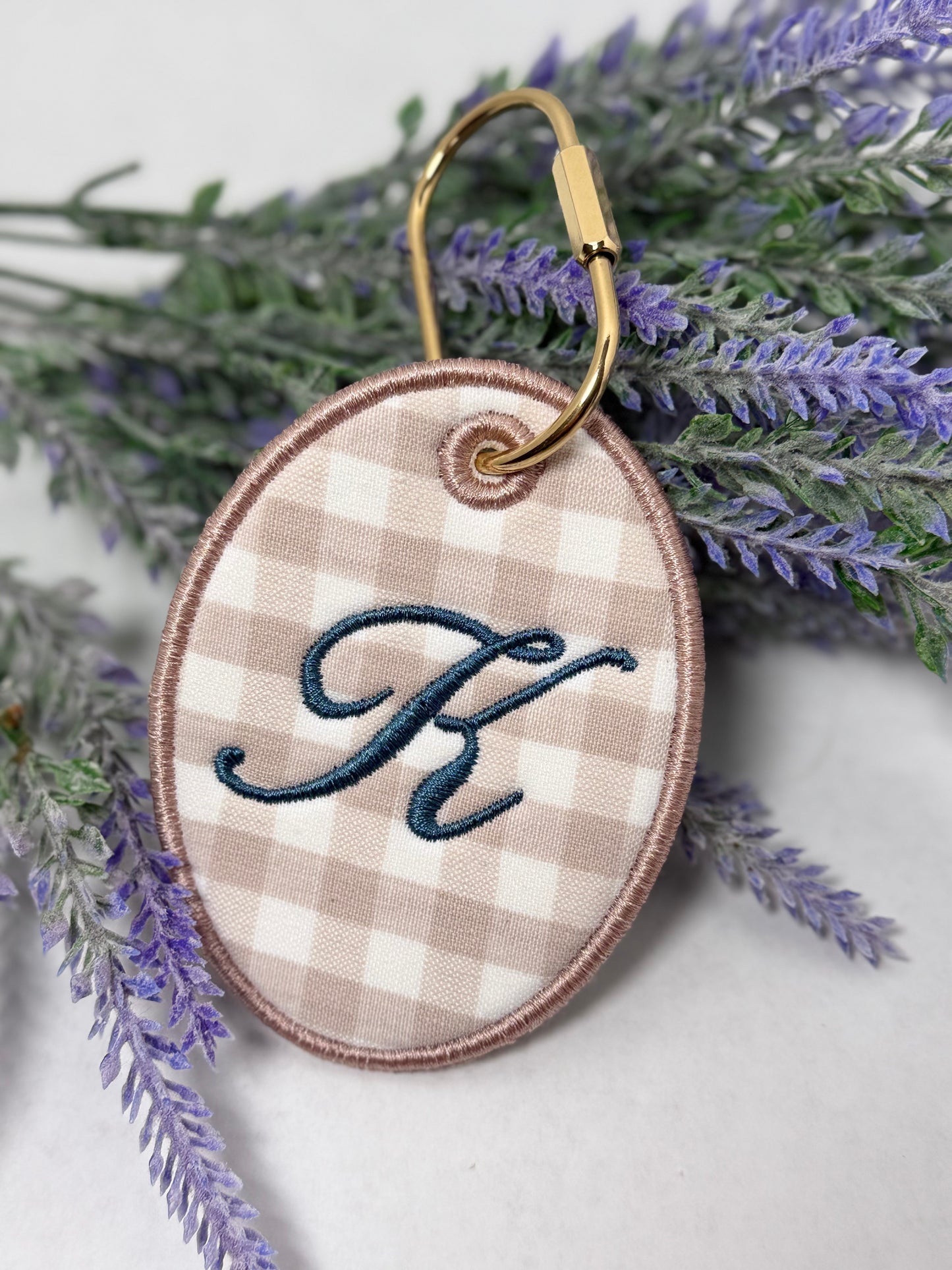 Personalized Embroidered Gingham Keychain Bag Tag with Initial