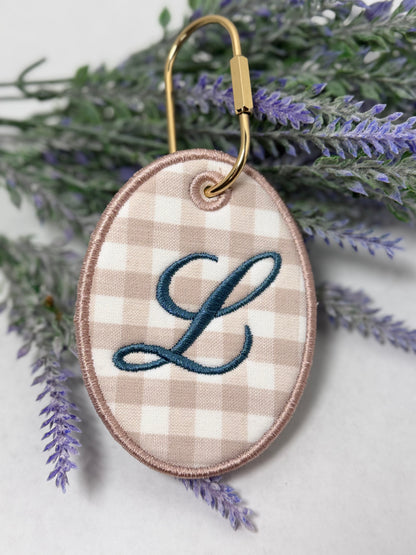Personalized Embroidered Gingham Keychain Bag Tag with Initial