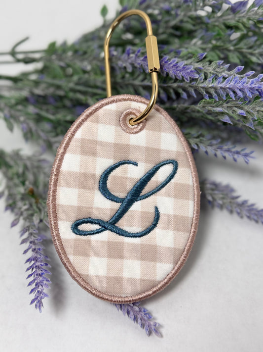 Personalized Embroidered Gingham Keychain Bag Tag with Initial