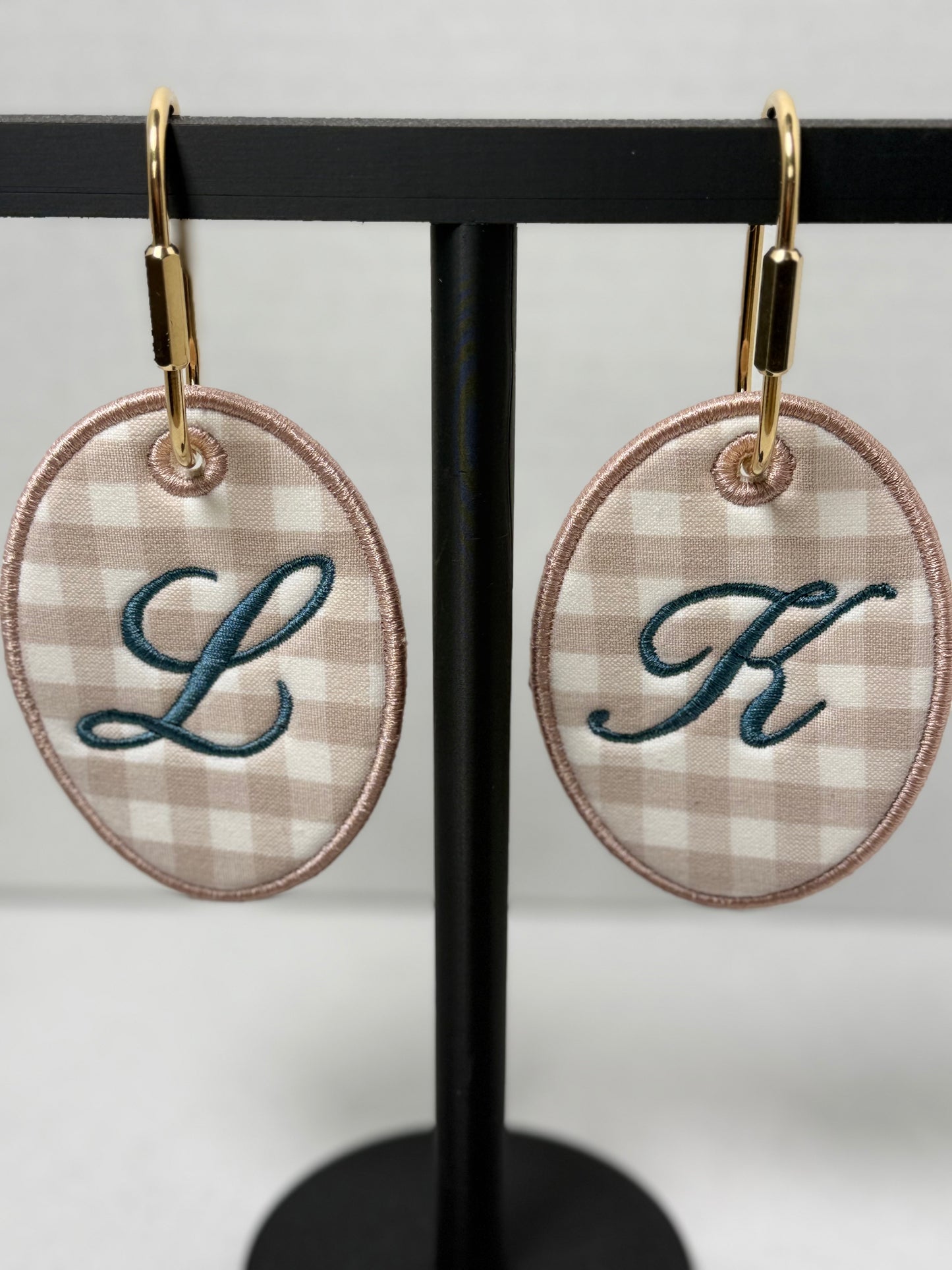 Personalized Embroidered Gingham Keychain Bag Tag with Initial
