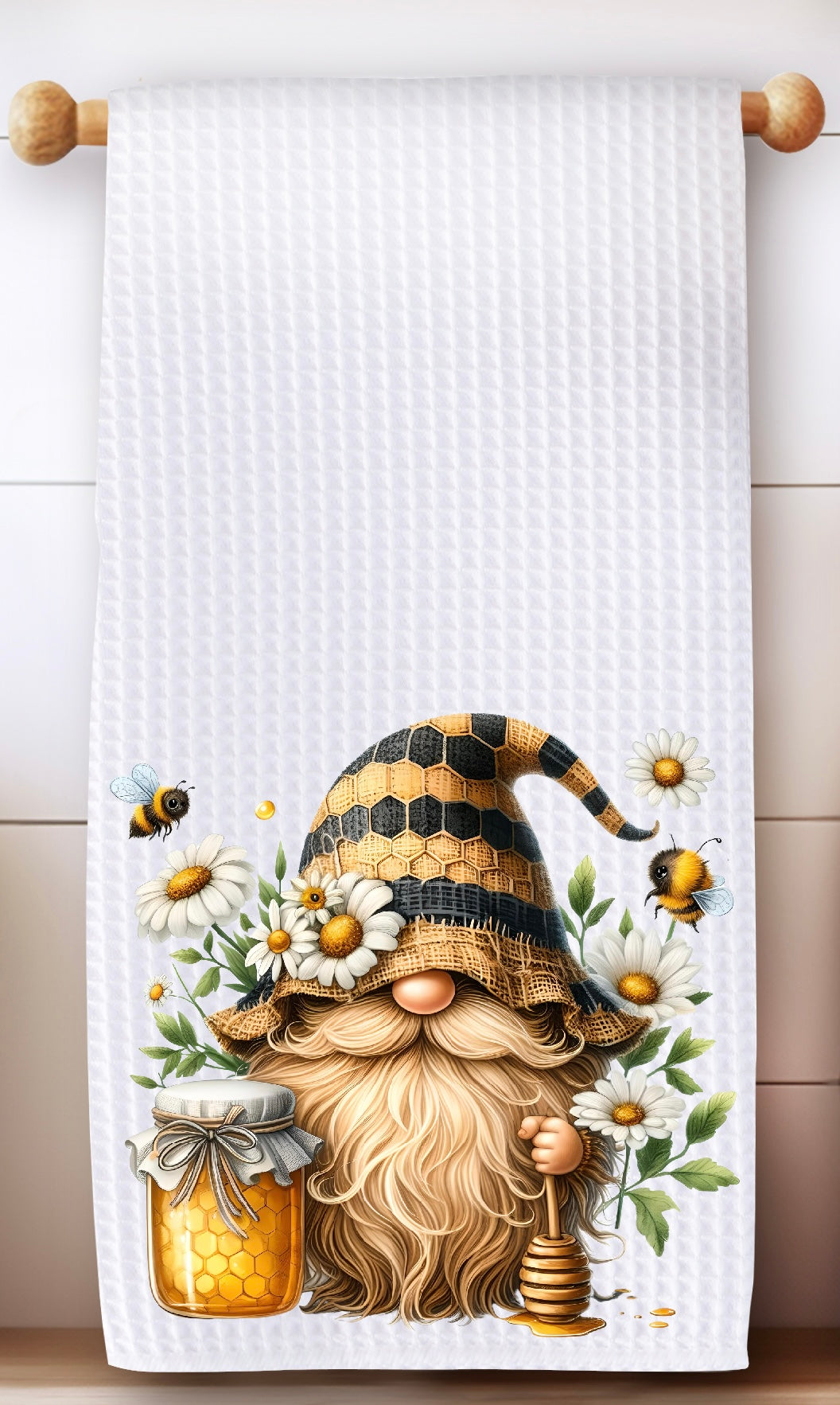 Gnome & Bees Honey Kitchen Teal Towel - Premium Microfiber Waffle Weave
