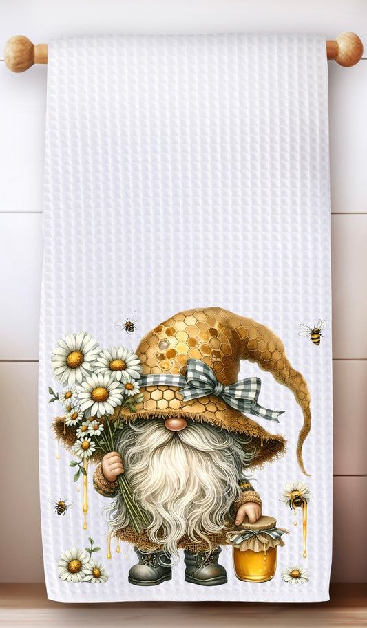 Absorbent Gnome & Bees Kitchen Tea Towel - Premium Microfiber Waffle Weave