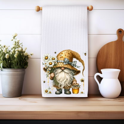 Absorbent Gnome & Bees Kitchen Tea Towel - Premium Microfiber Waffle Weave