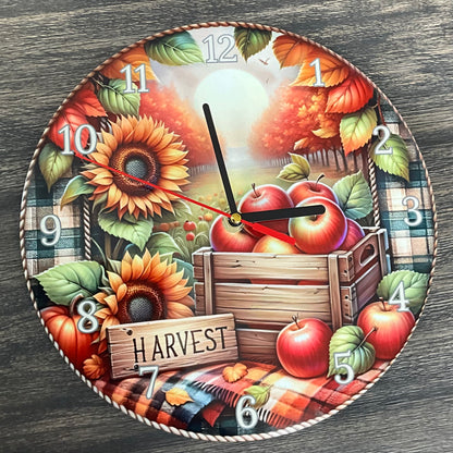10” Round Wooden Harvest Clock