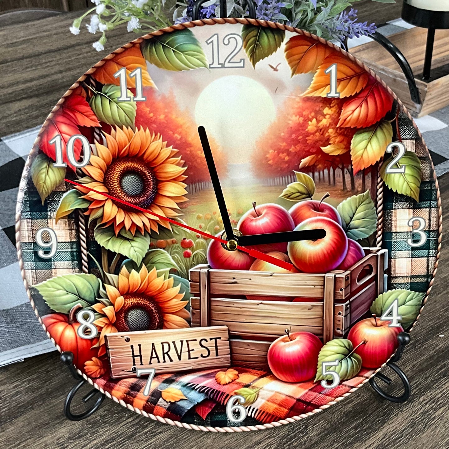 10” Round Wooden Harvest Clock
