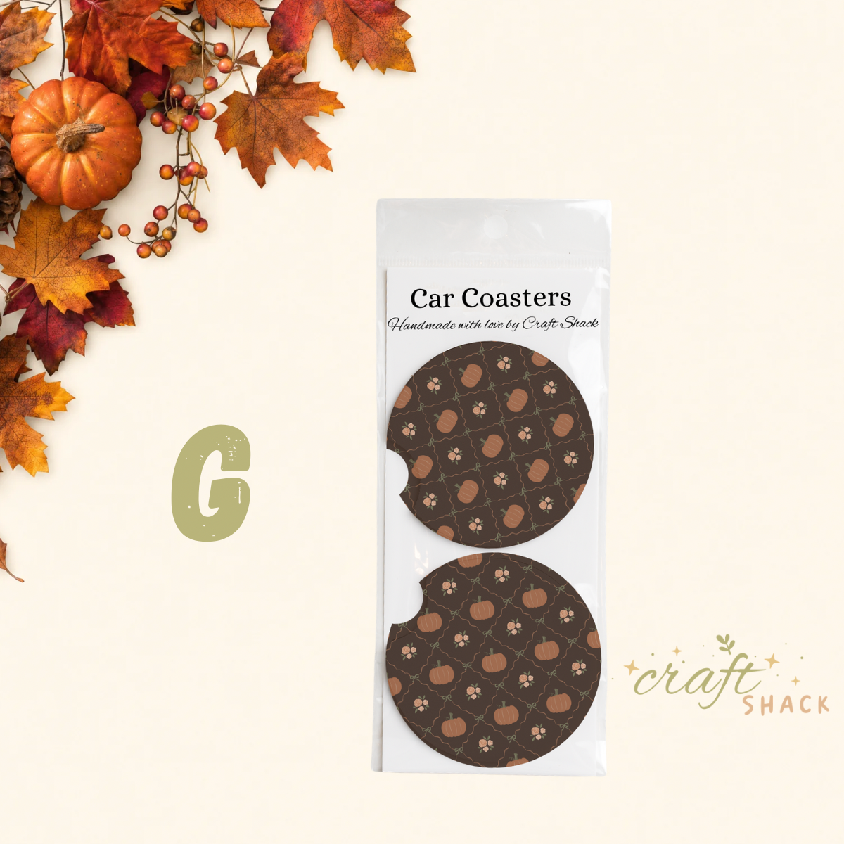 Fall Round Car Coasters, Neoprene, Set of 2, 2.75"  Diameter