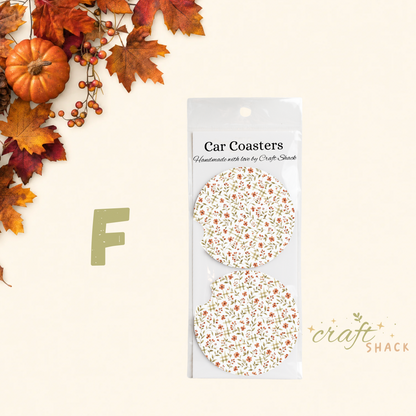 Fall Round Car Coasters, Neoprene, Set of 2, 2.75"  Diameter