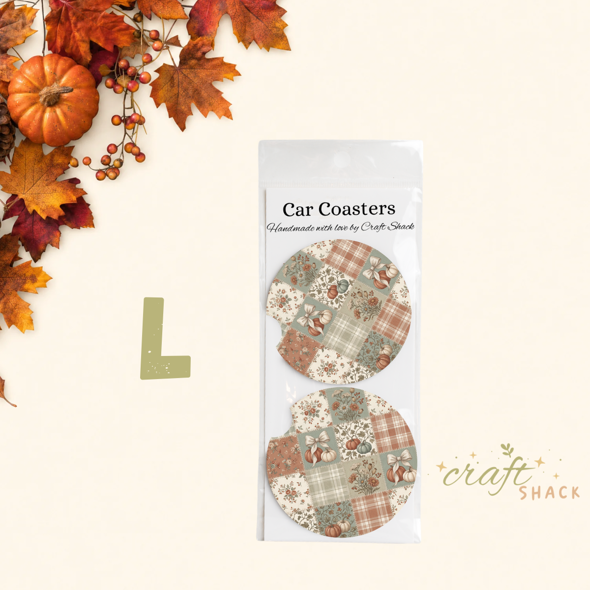 Fall Round Car Coasters, Neoprene, Set of 2, 2.75"  Diameter