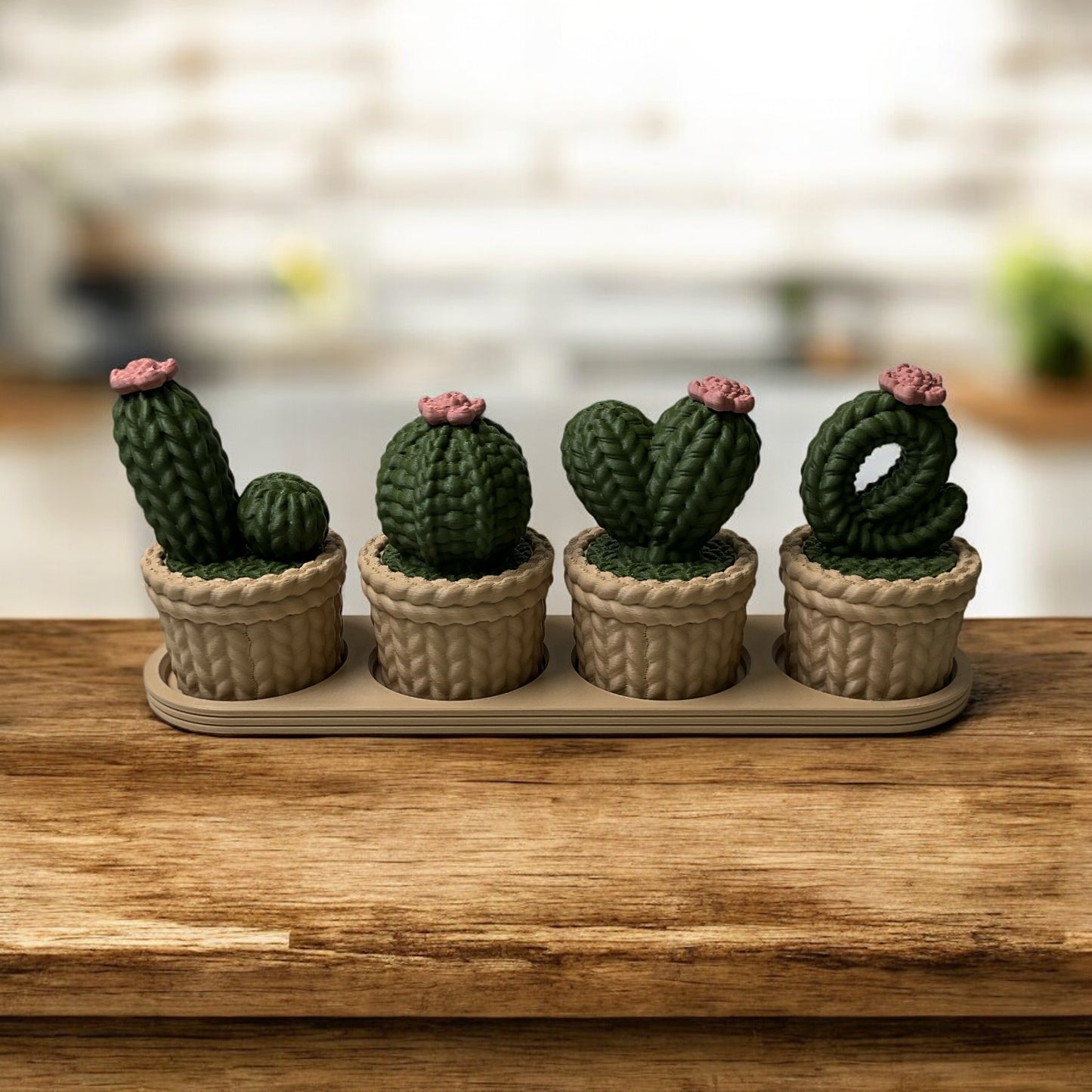 Love Themed Knitted Cactus Set In Potted Realistic Faux Stitch Cacti