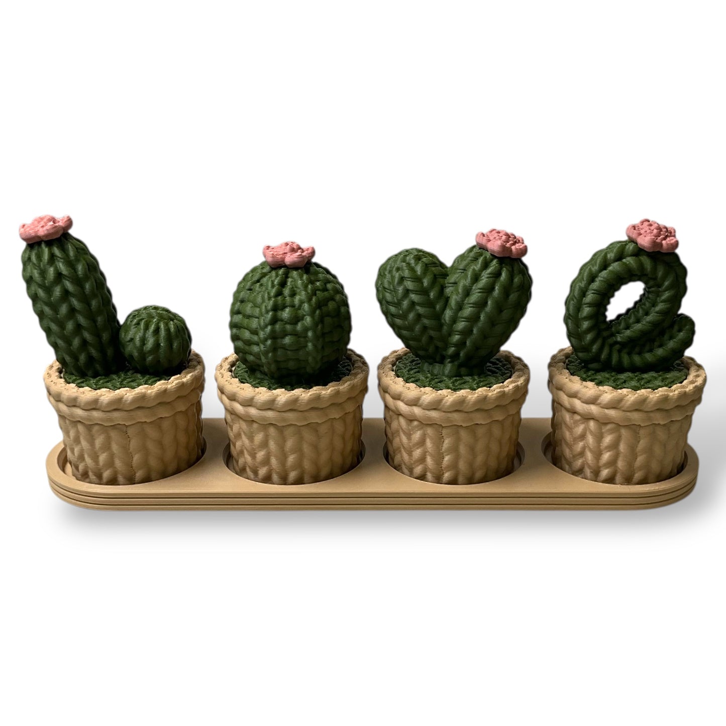 Love Themed Knitted Cactus Set In Potted Realistic Faux Stitch Cacti