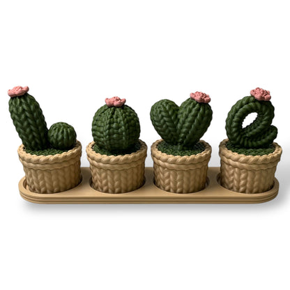 Love Themed Knitted Cactus Set In Potted Realistic Faux Stitch Cacti