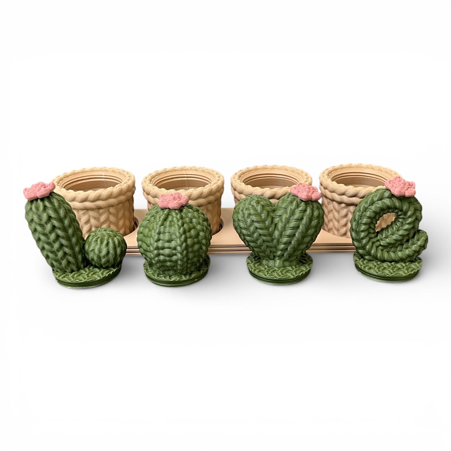 Love Themed Knitted Cactus Set In Potted Realistic Faux Stitch Cacti