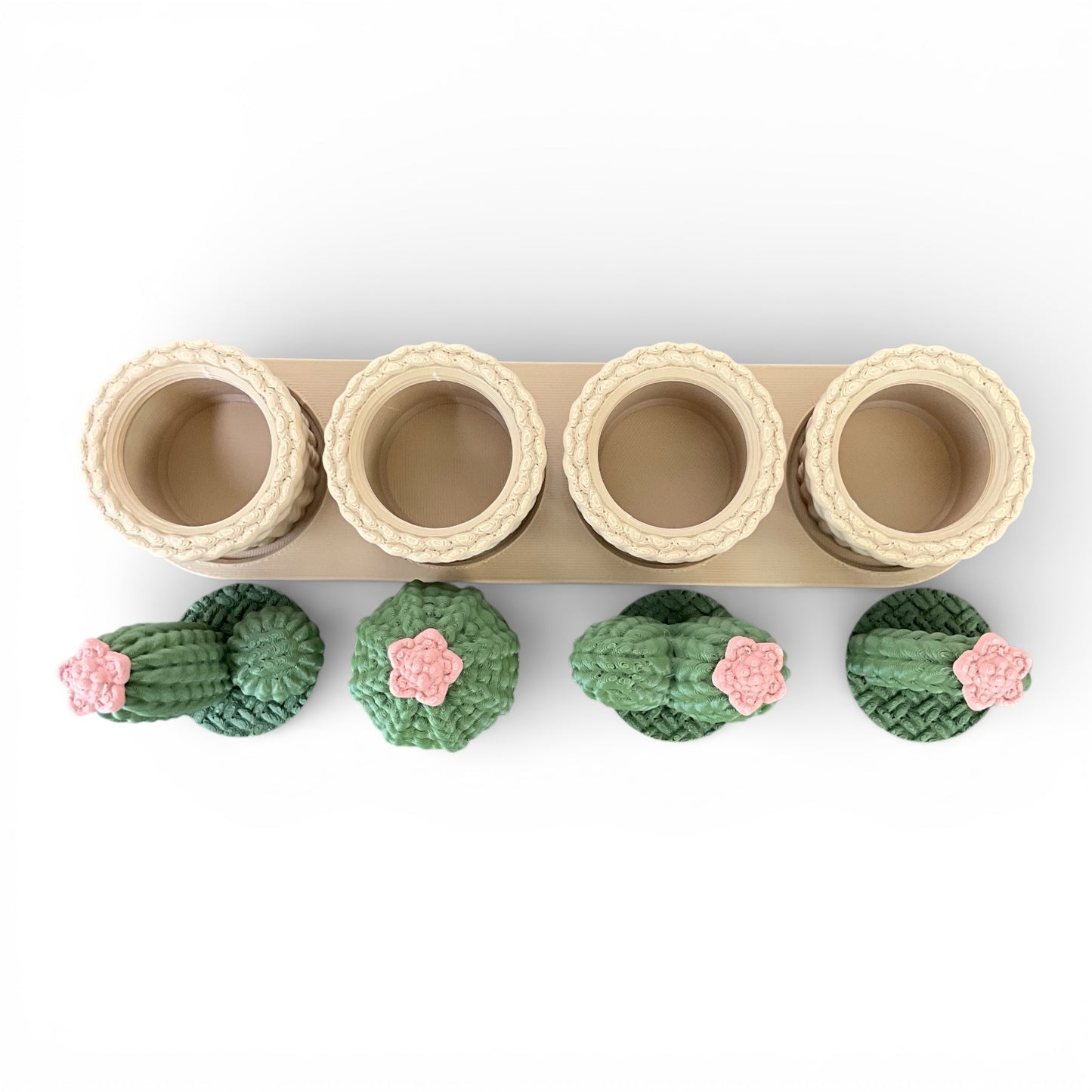 Love Themed Knitted Cactus Set In Potted Realistic Faux Stitch Cacti