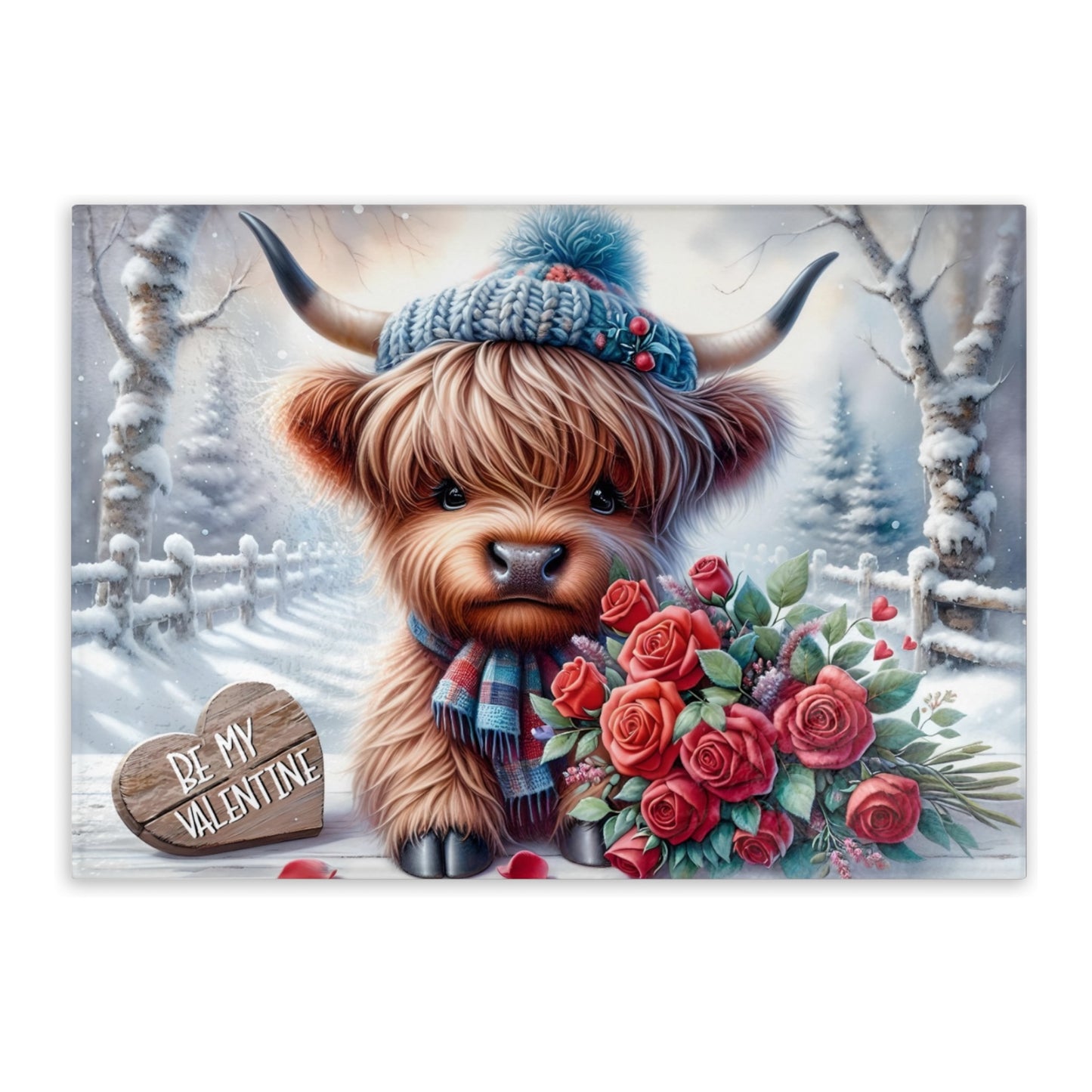 Highland Cow Valentine Tempered Glass Cutting Board Two Sizes Charcuterie