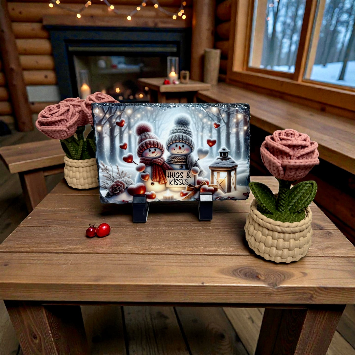 Faux Knit Rose Ornaments Gift Set Of 2 With Hidden Storage