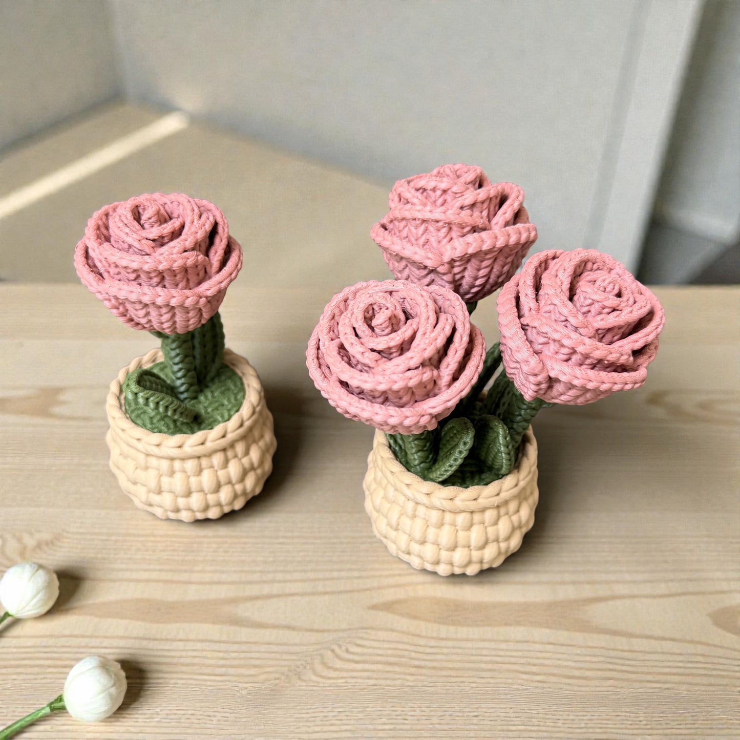 Faux Knit Rose Ornaments Gift Set Of 2 With Hidden Storage