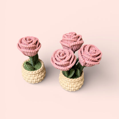 Faux Knit Rose Ornaments Gift Set Of 2 With Hidden Storage