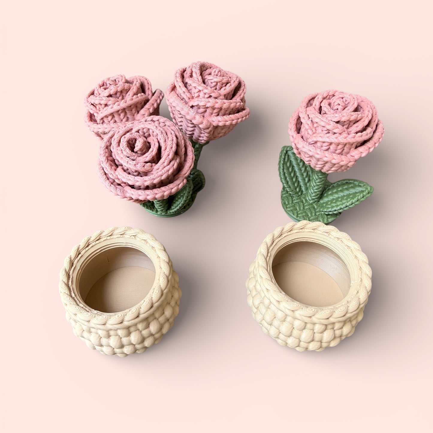 Faux Knit Rose Ornaments Gift Set Of 2 With Hidden Storage