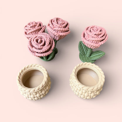 Faux Knit Rose Ornaments Gift Set Of 2 With Hidden Storage
